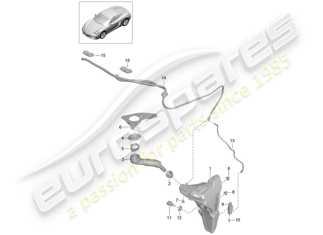 porsche 2016 (981 cayman) windshield washer unit part diagram