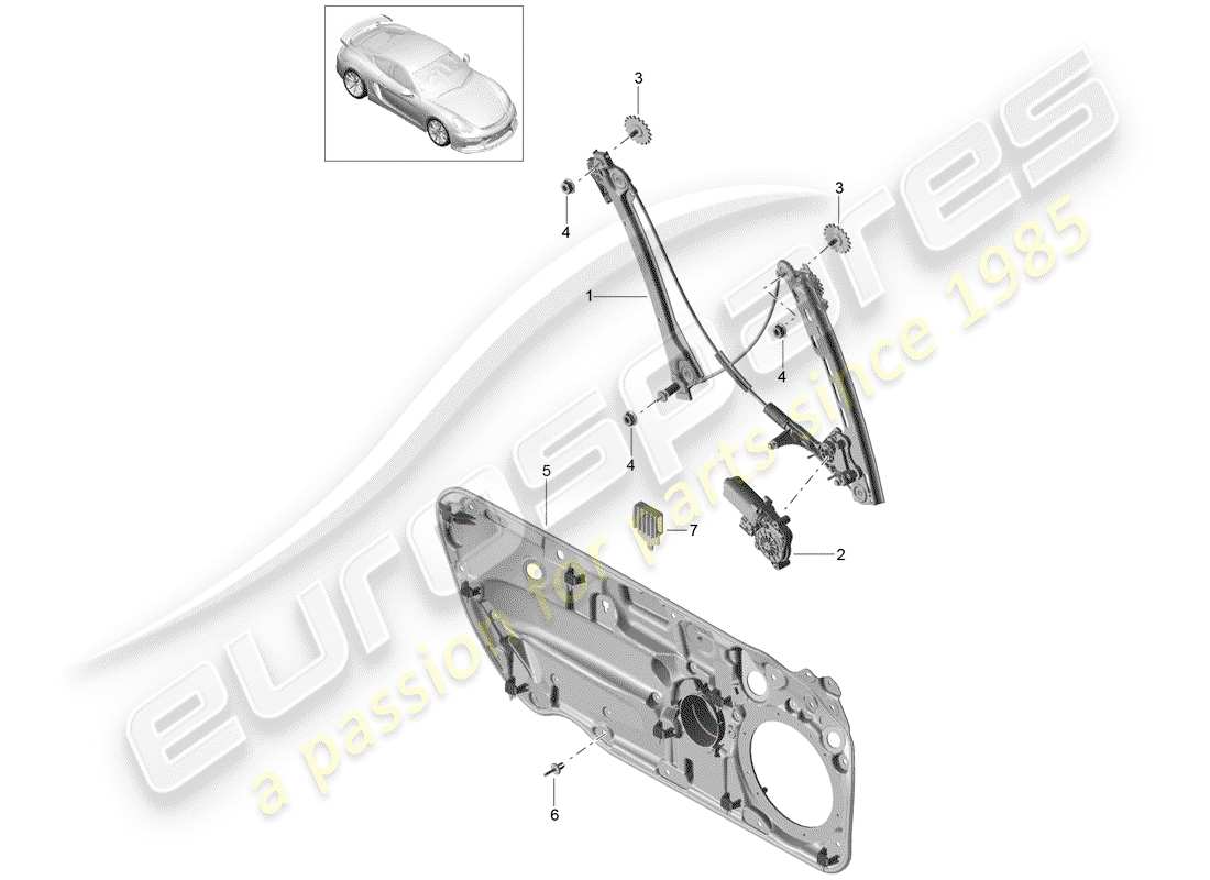 porsche 2016 (981 cayman gt4) window regulator part diagram