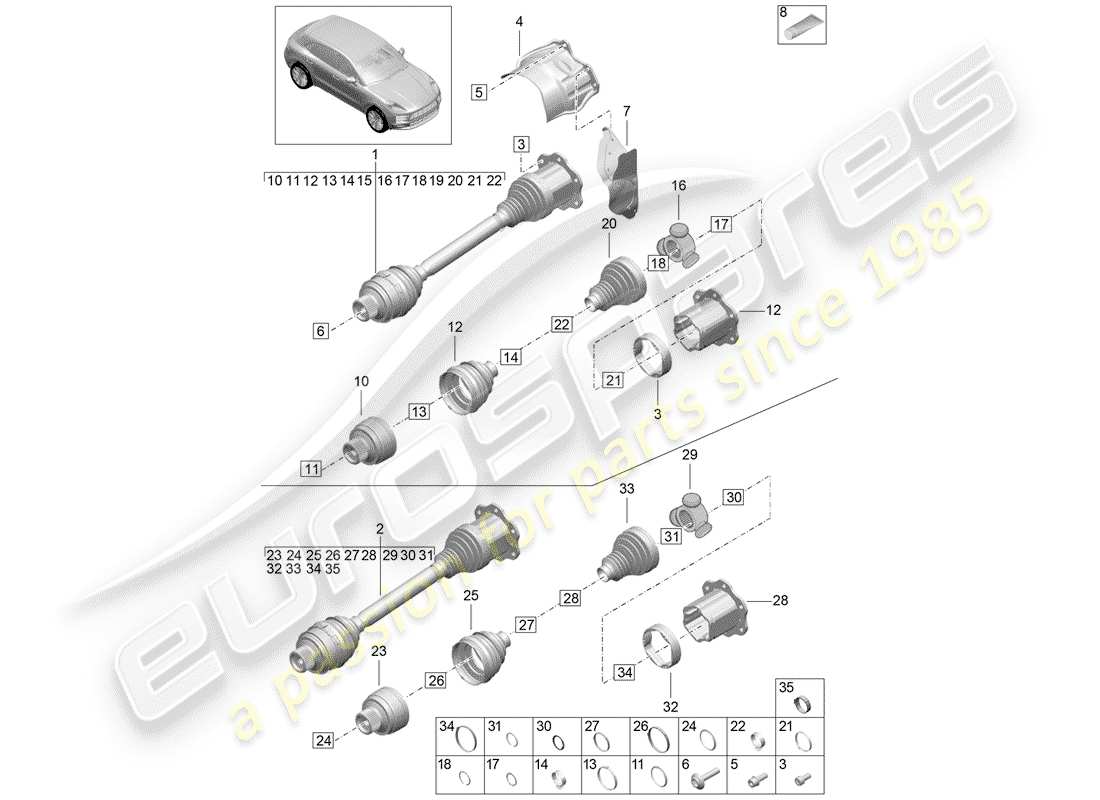 porsche 2020 (macan) drive shaft part diagram