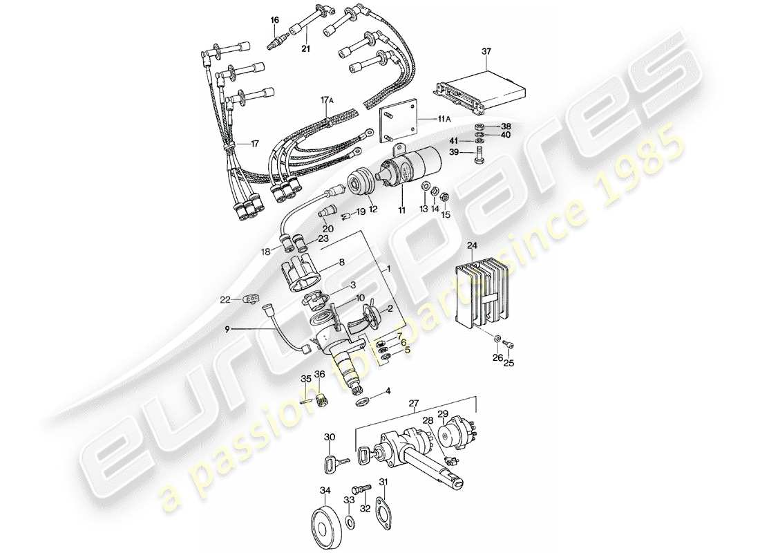 porsche 1981 (911) engine electrics - steering lock part diagram