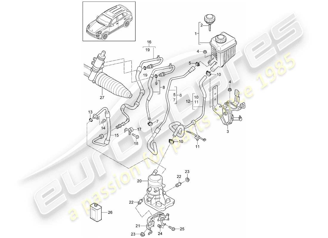 porsche 2011 (cayenne e2 92a) power steering part diagram