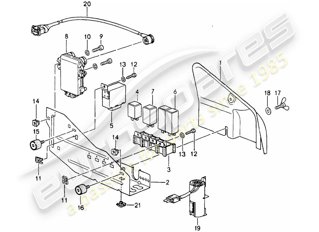 porsche 964 (1992) fuse box/relay plate - engine compartment part diagram