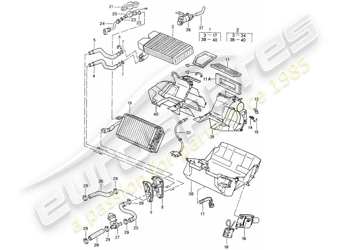 porsche 1994 (968) heater - air conditioner parts diagram