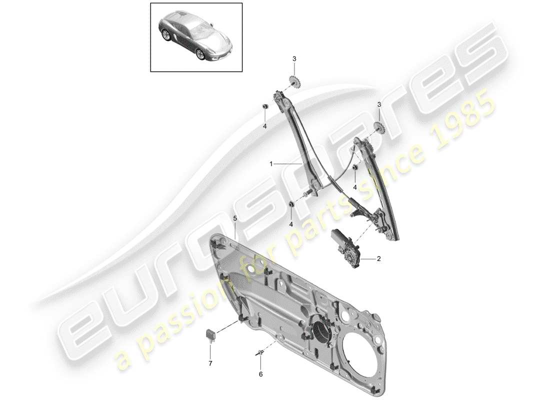 porsche 2014 (981 cayman) window regulator parts diagram