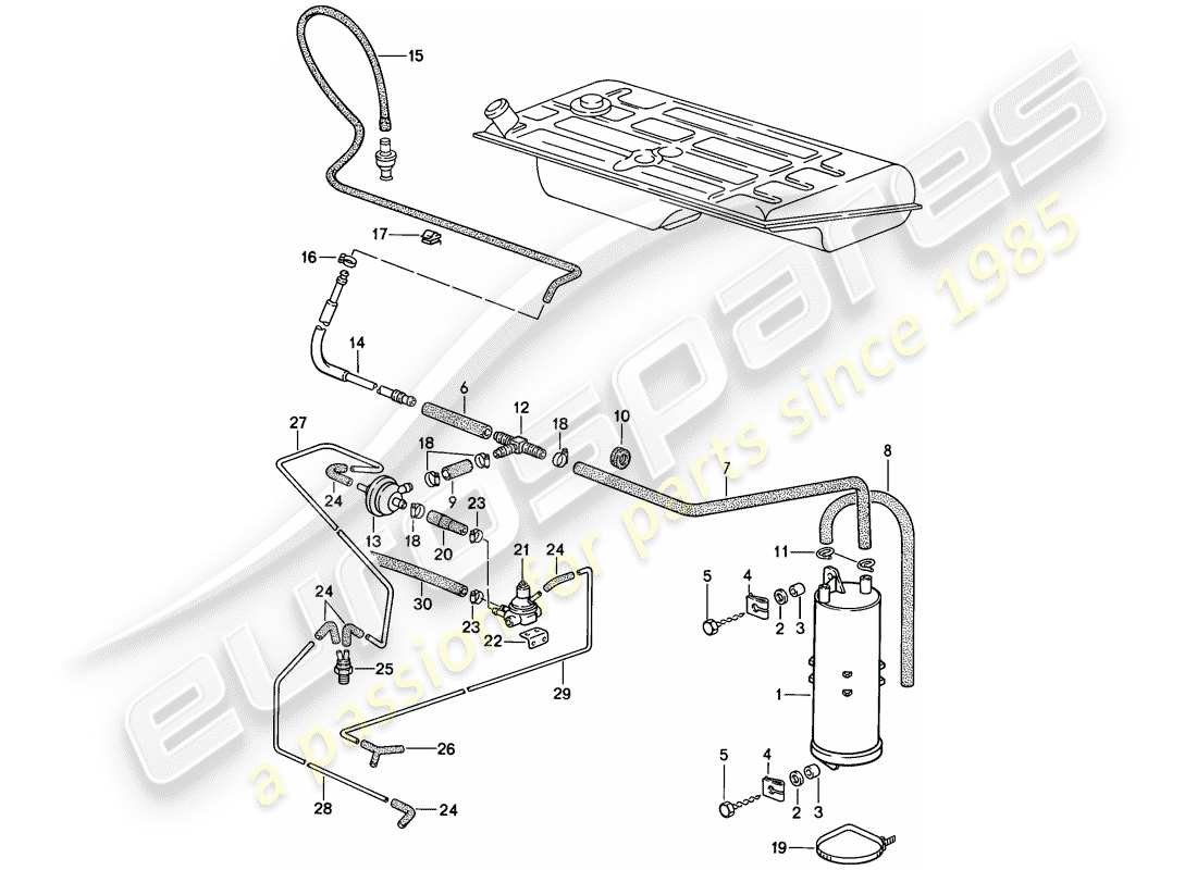 porsche 1983 (944) evaporative emission canister - tank ventilation - (aus)(j) part diagram
