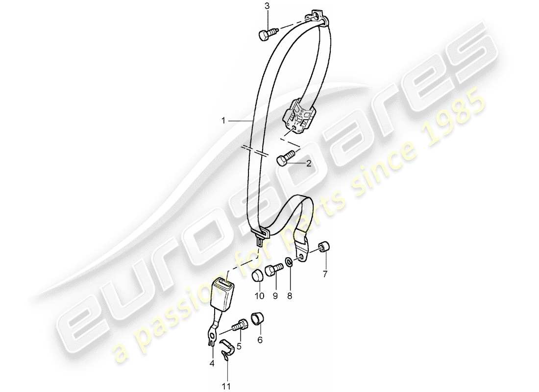 porsche 2005 (996 turbo / gt2) seat belt parts diagram