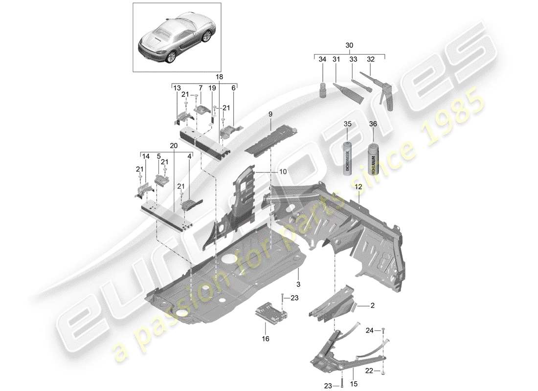 porsche 2012 (981 boxster) floor part diagram