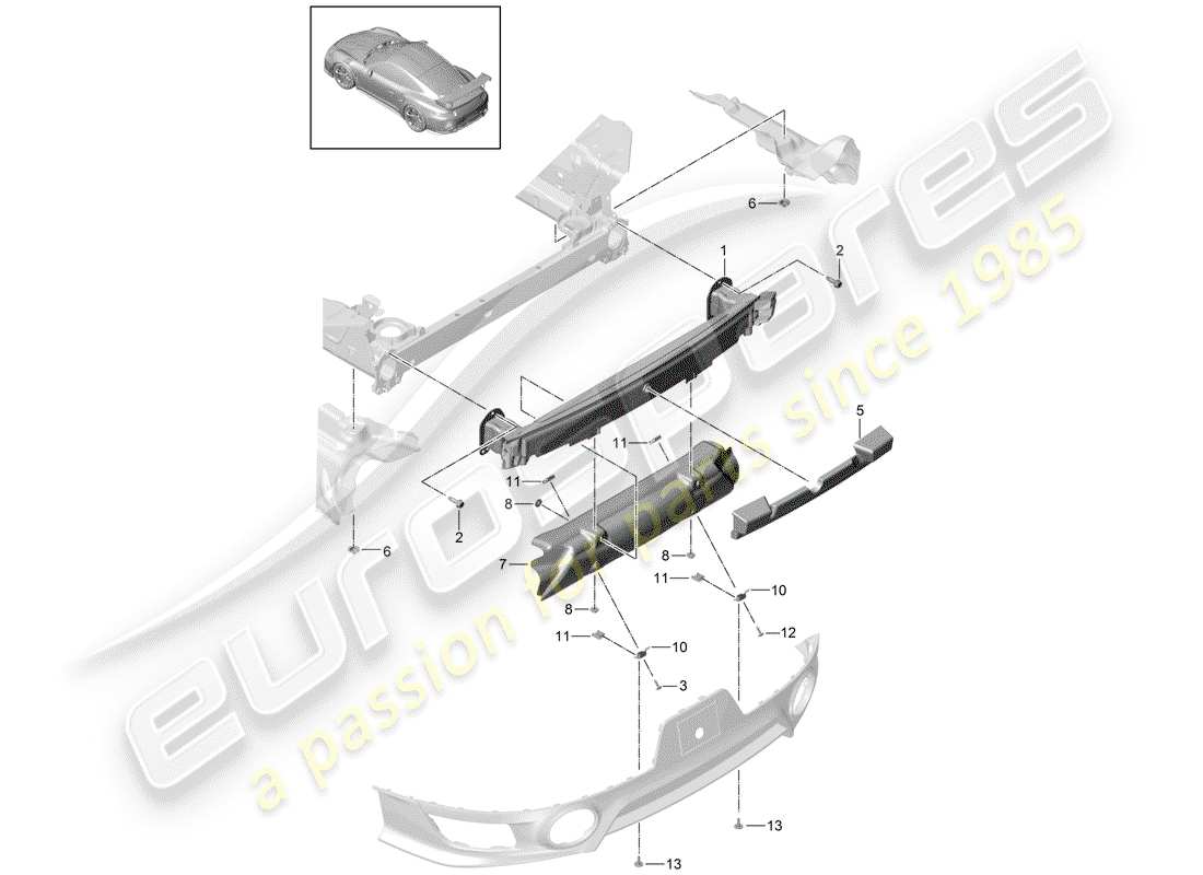 porsche 2016 (991-1 turbo) bumper bracket part diagram