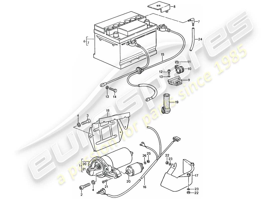 porsche 1990 (944) battery - starter - wiring harnesses part diagram