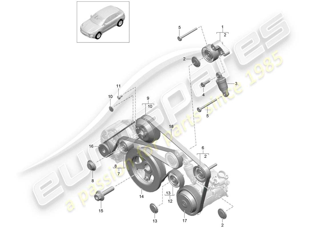 porsche 2016 (macan) belt tensioning damper part diagram