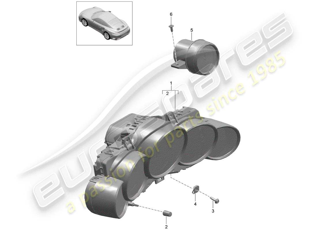 porsche 991 turbo (2014) instrument cluster part diagram