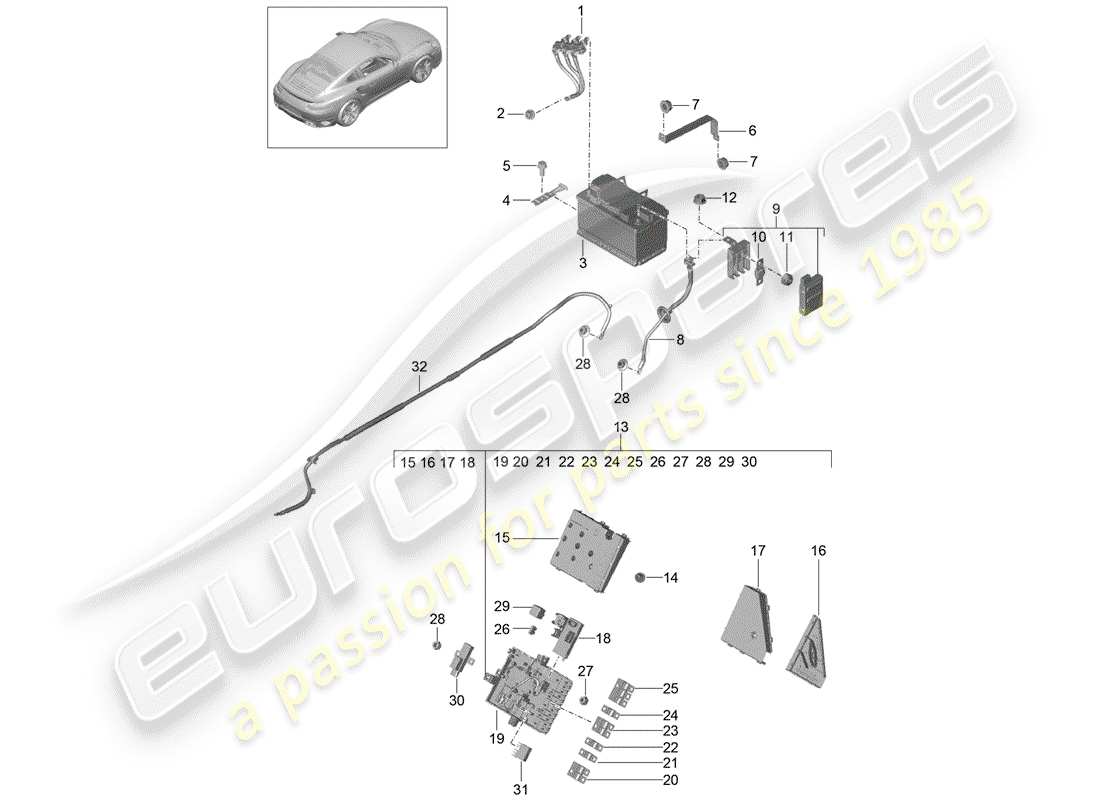 porsche 991 turbo (2014) battery part diagram