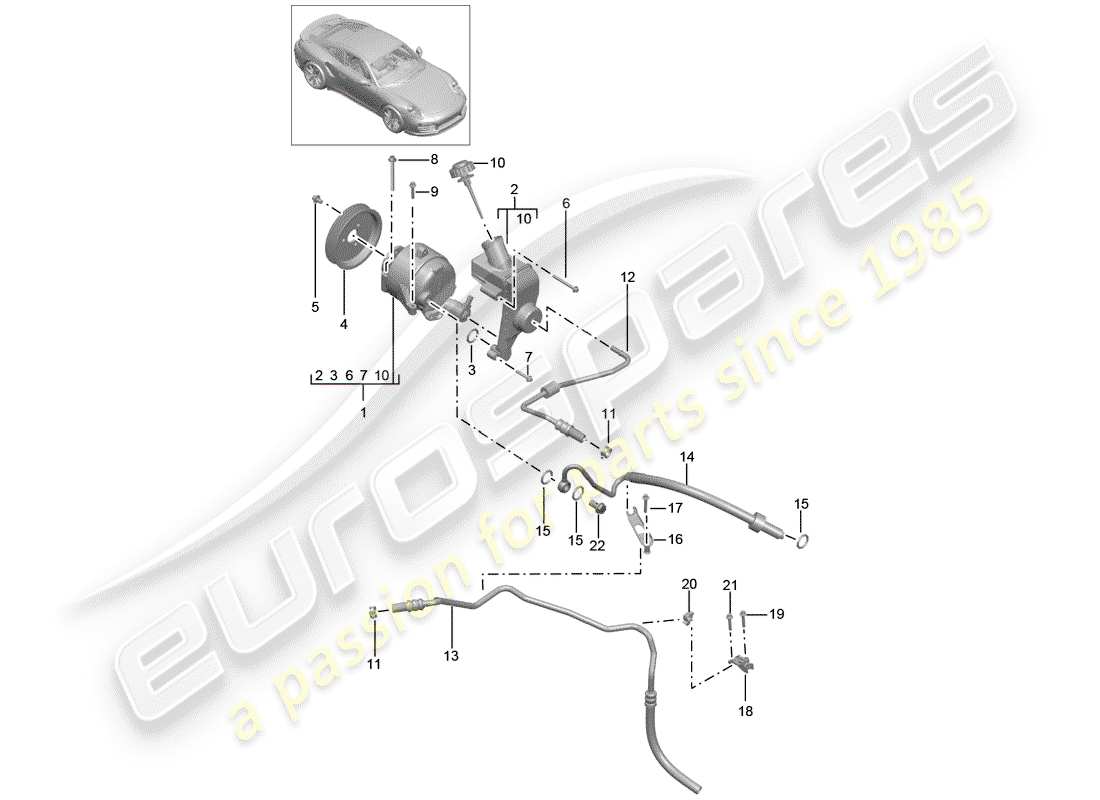 porsche 2019 (991-2 turbo) hydraulic line part diagram