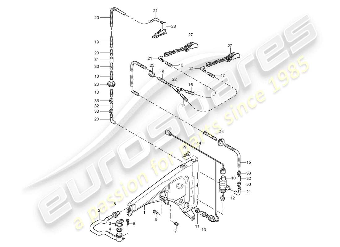 porsche 2003 (cayenne e1 9pa) windscreen washer system parts diagram