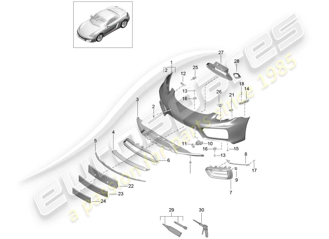 porsche 2013 (981 boxster) bumper parts diagram