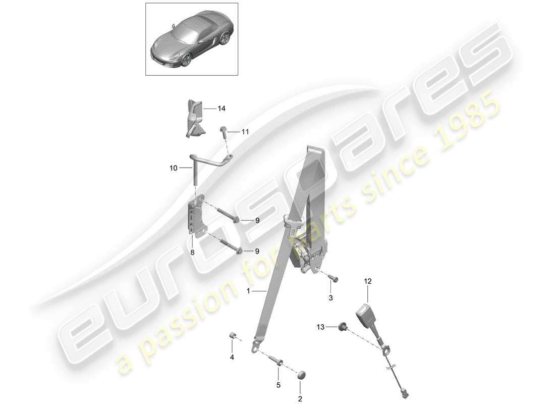 porsche 2013 (981 boxster) seat belt parts diagram