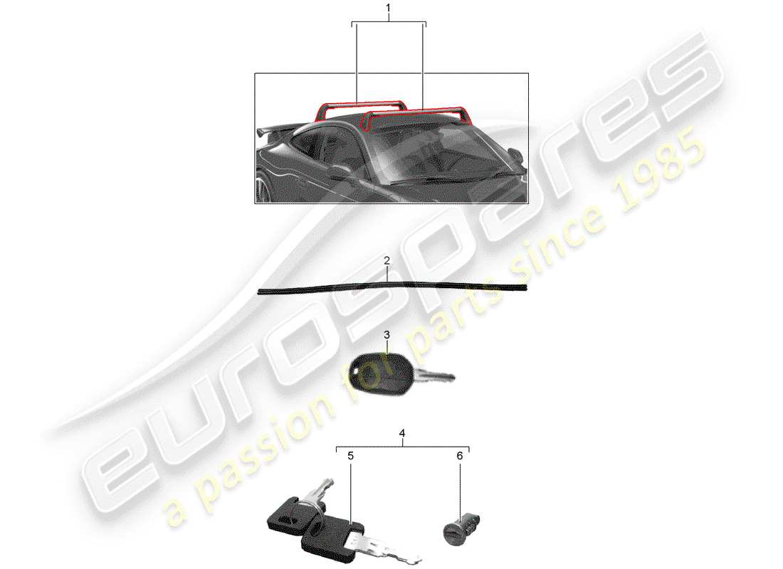 porsche 2016 (tequipment 98x/99x) roof luggage rack part diagram