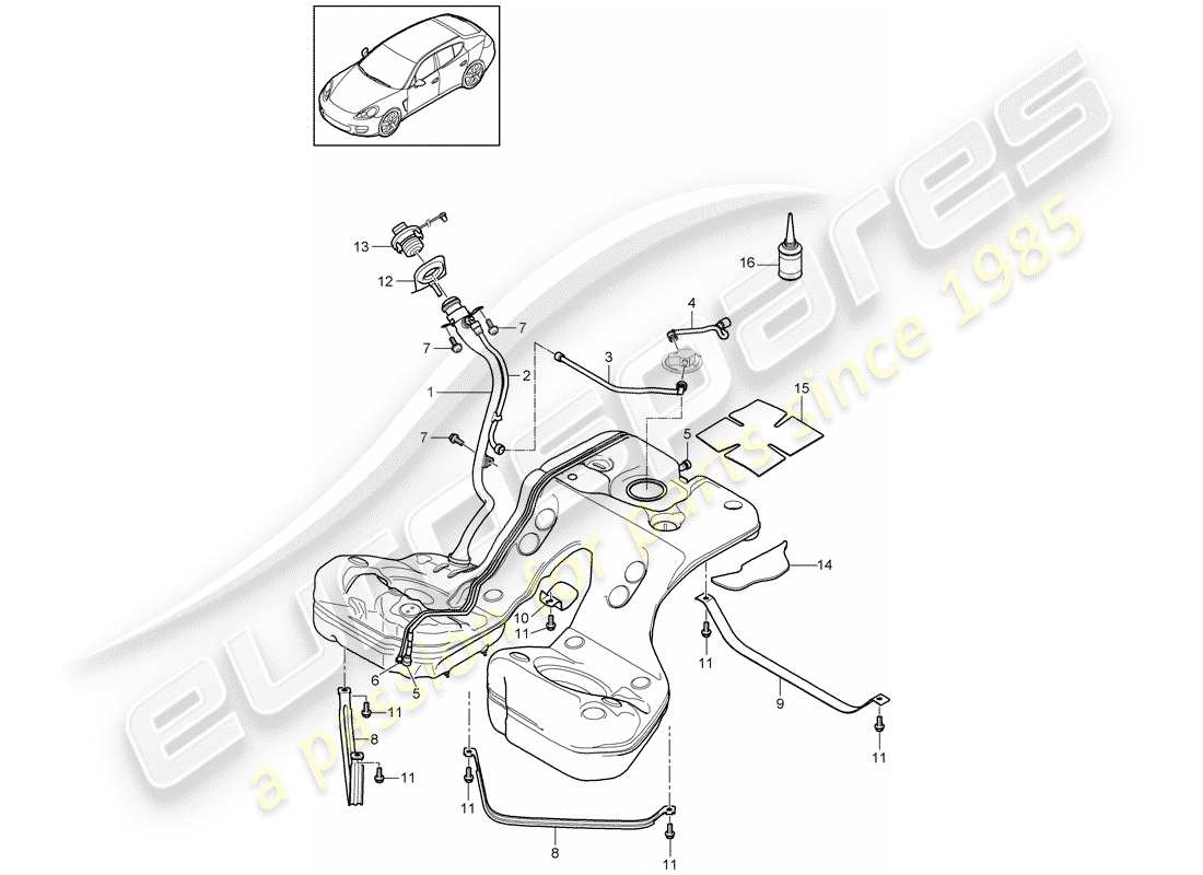 porsche 2015 (panamera 970) fuel tank with part diagram