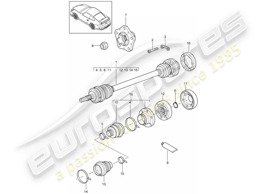 porsche 2011 (997-2 gt3) drive shaft parts diagram