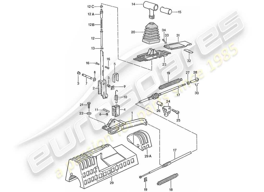 porsche 1990 (928) shift mechanism - for vehicles with - automatic transmission part diagram