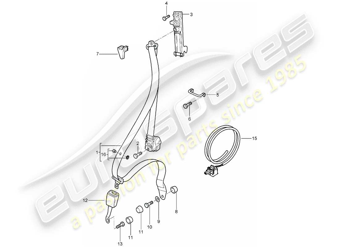 porsche 2005 (996 gt3) seat belt - roll cage parts diagram