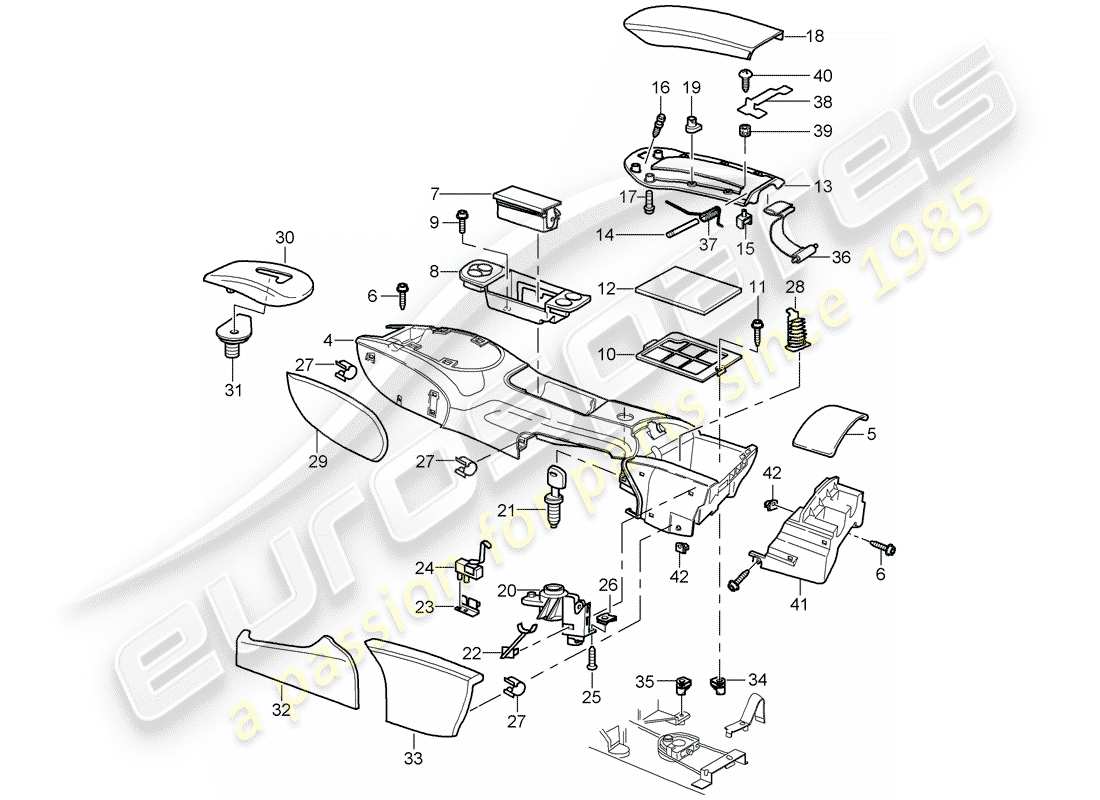 porsche 2004 (996) center console parts diagram