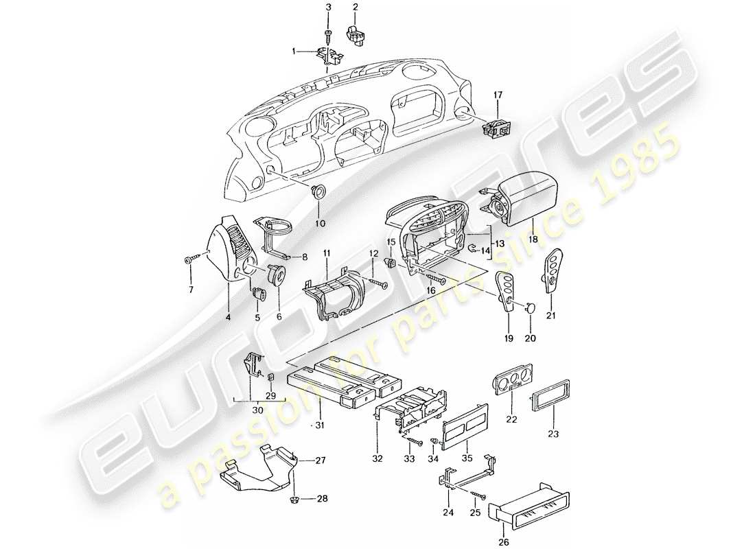 porsche 2005 (996) accessories - dash panel trim part diagram