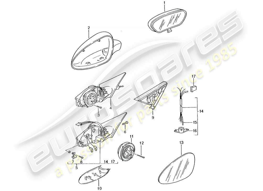 porsche 2005 (996) rear view mirror inner - rear view mirror part diagram