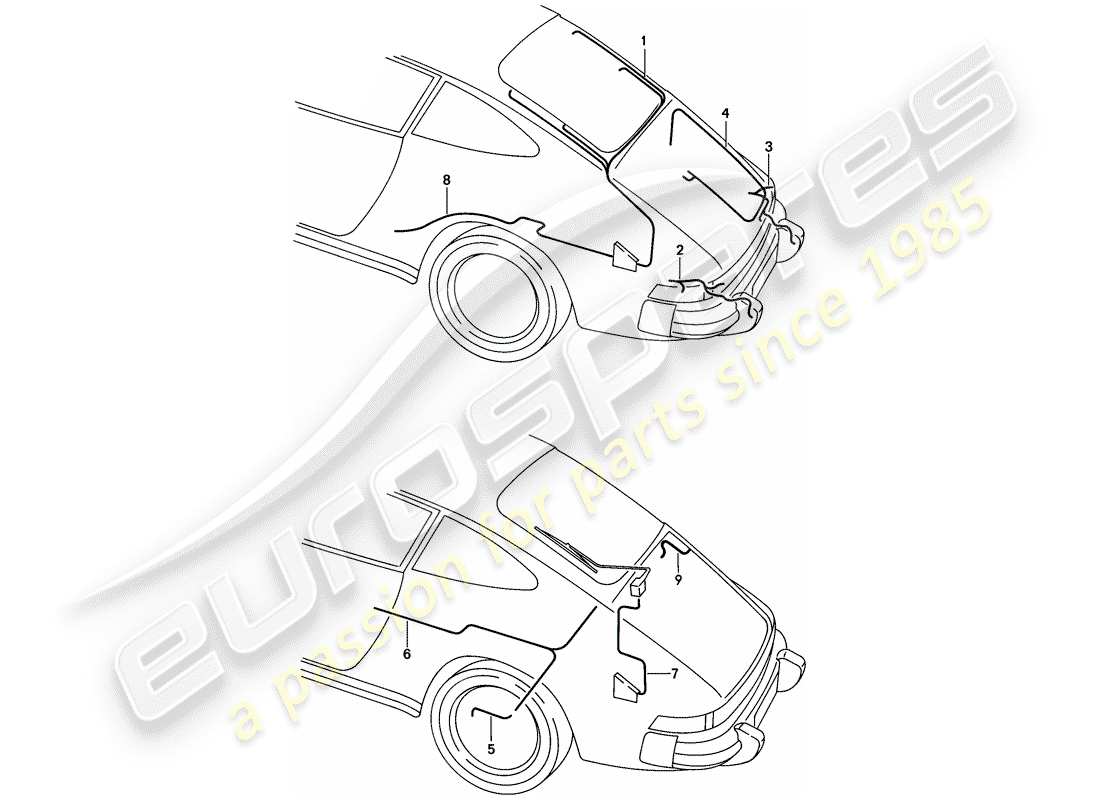 porsche 1987 (911) wiring harnesses - rear end part diagram