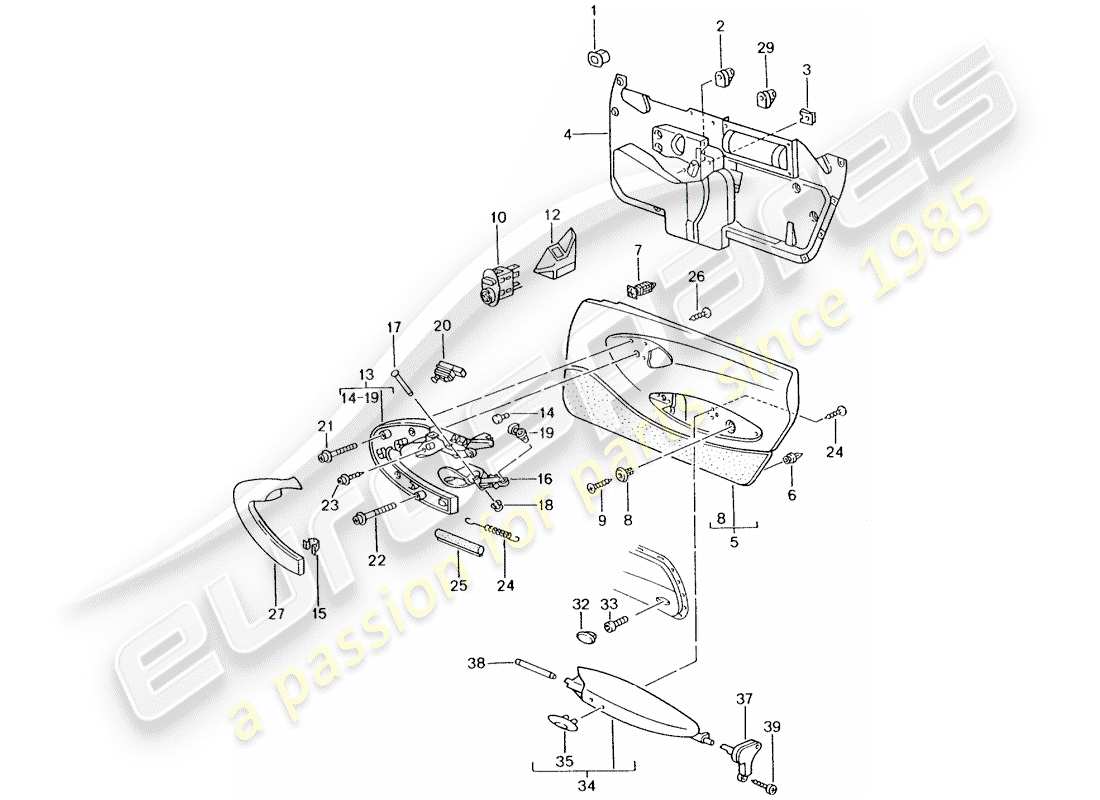 porsche 2005 (996) door panel - accessories parts diagram