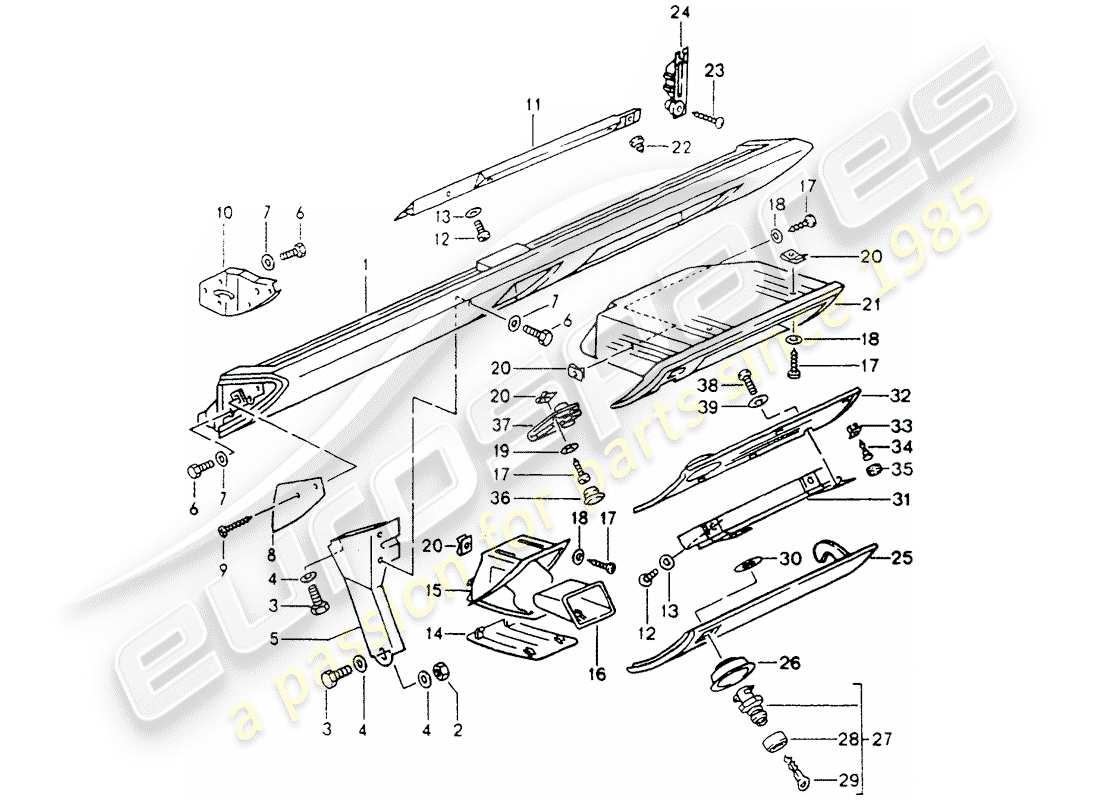 porsche 1990 (964) knee pad trim - airbag - for vehicles with - glove box lid - catch - d - mj 1990>> part diagram