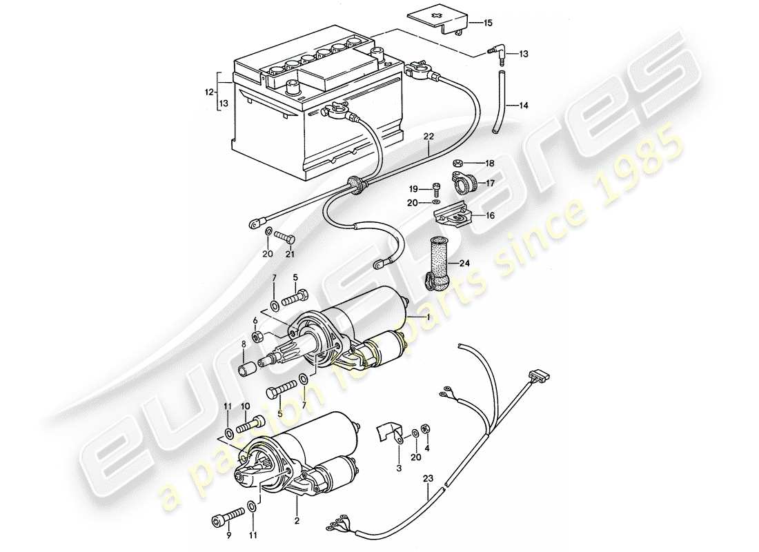 porsche 1994 (968) starter - battery - wiring harnesses parts diagram