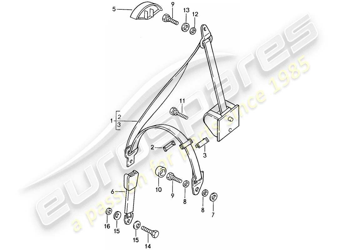 porsche 968 (1995) seat belt part diagram