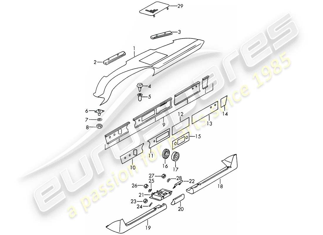 porsche 1966 (911/912) dash panel trim - ashtray - trim cover - d - mj 1969>> part diagram