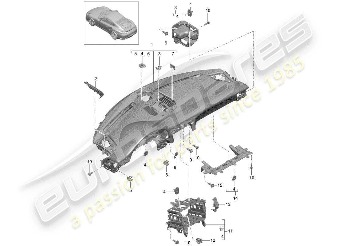 porsche 991 turbo (2014) dash panel trim part diagram