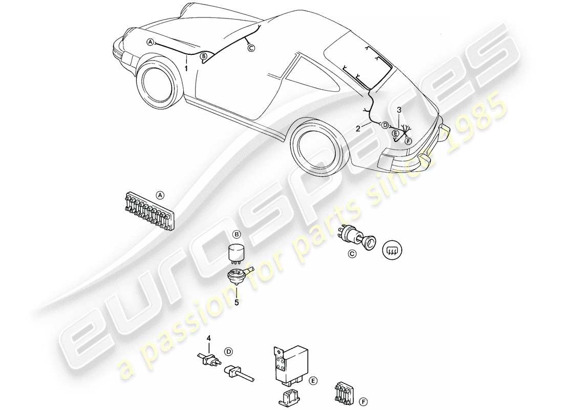 porsche 1986 (911) wiring harnesses - windscreen heating - rear window heating part diagram