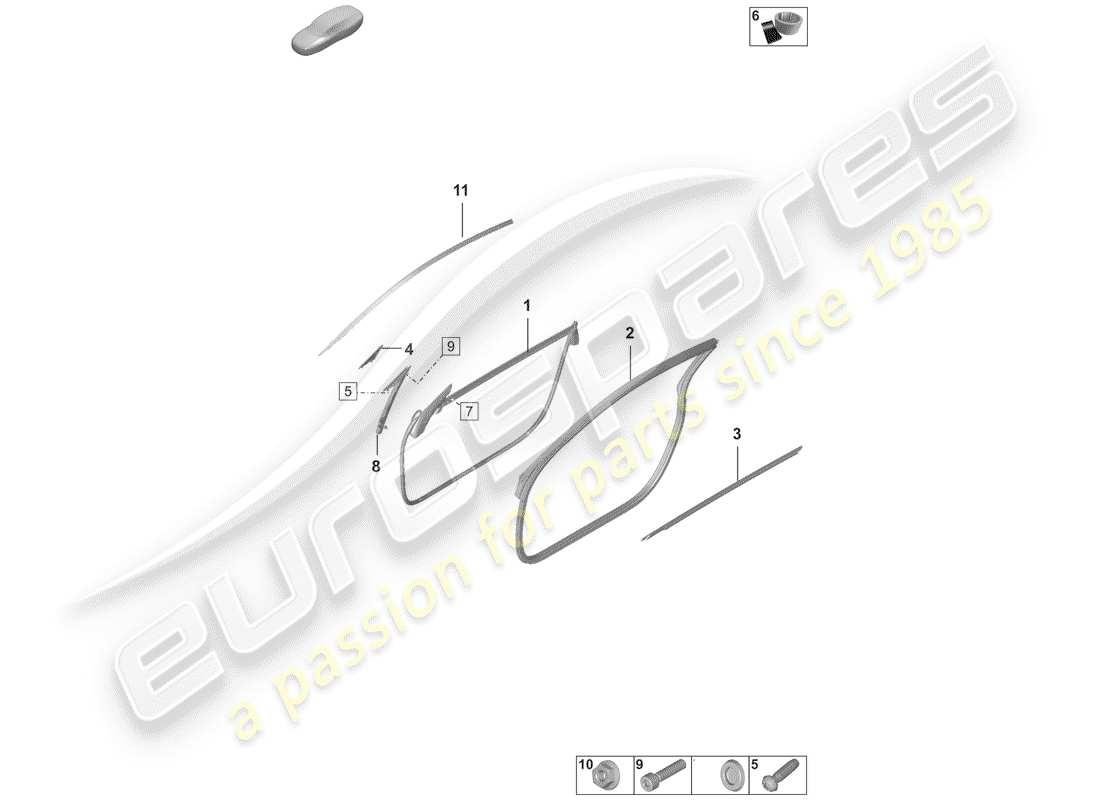 porsche 2020 (992-1) door seal part diagram