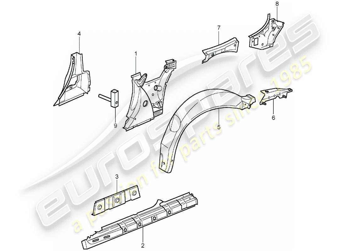 porsche 2005 (996) side panel part diagram