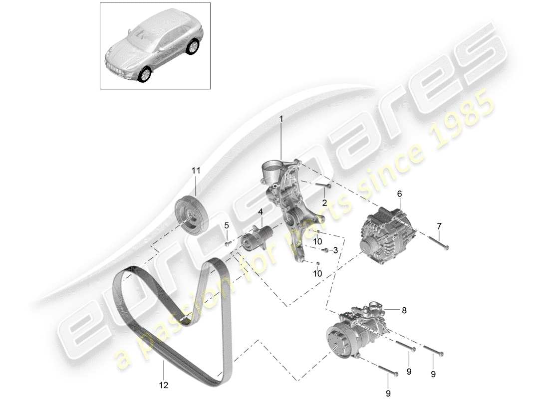 porsche 2016 (macan) belt tensioning damper part diagram