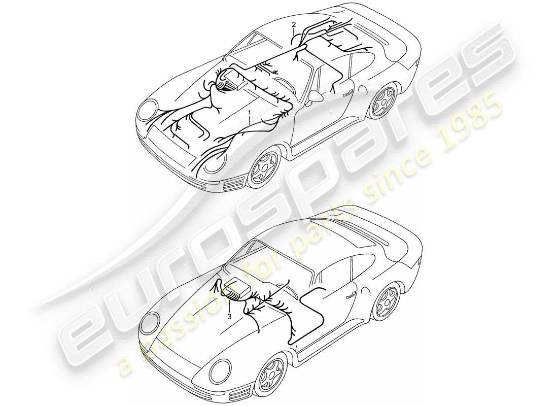 porsche 1987 (959) wiring harnesses - front luggage compartment - dashboard - rear end part diagram