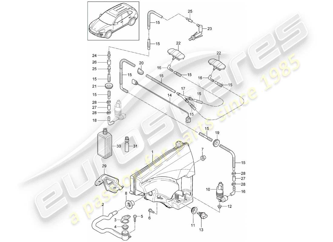 porsche 2013 (cayenne e2 92a) windshield washer unit parts diagram