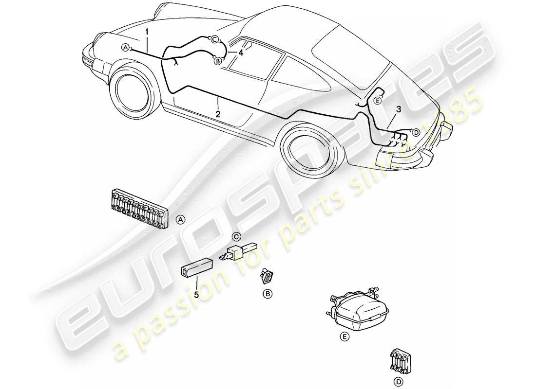 porsche 1984 (911) wiring harnesses - rear window wiper parts diagram