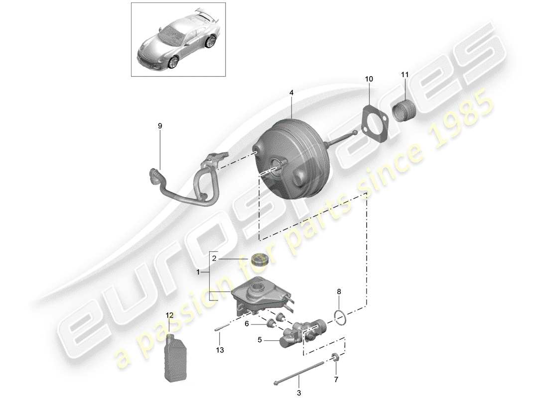 porsche 2020 (991-2 r/gt3/rs) brake master cylinder part diagram