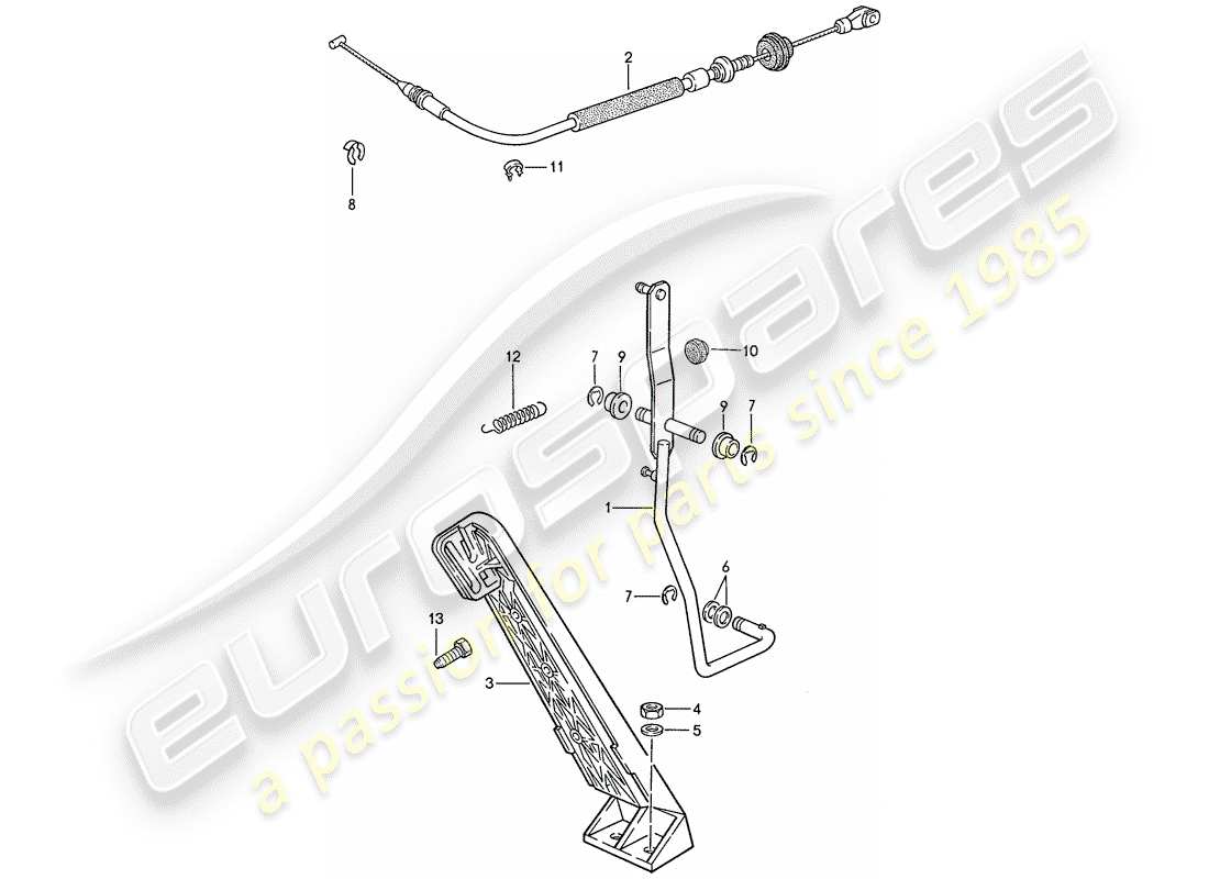 porsche 1990 (944) accelerator pedal - accelerator cable - for - manual gearbox part diagram