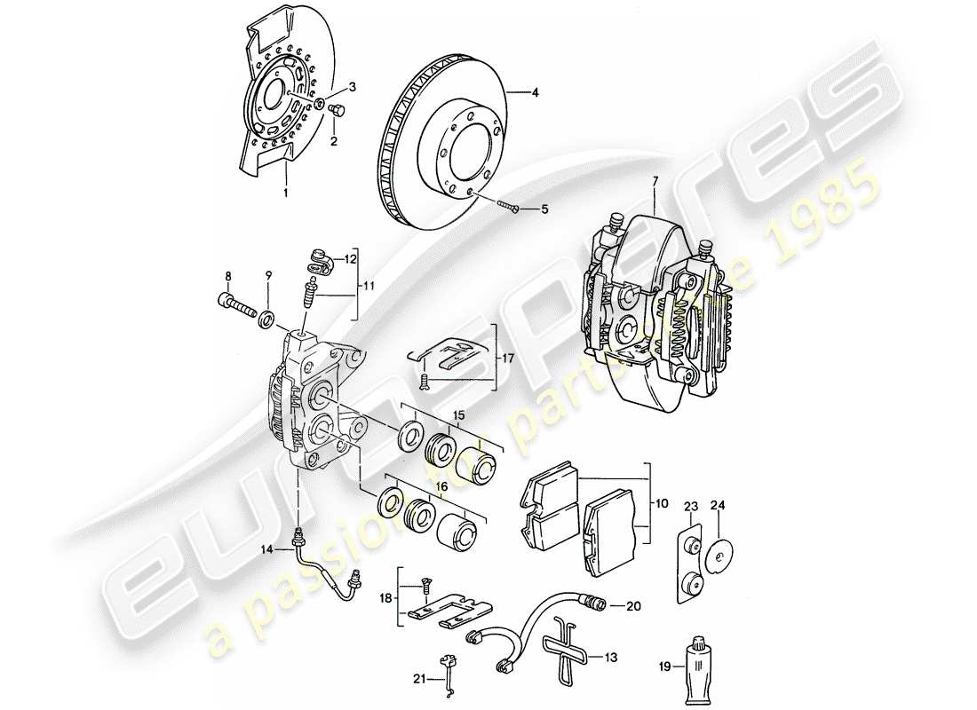 porsche 944 (1991) disc brakes - front axle part diagram