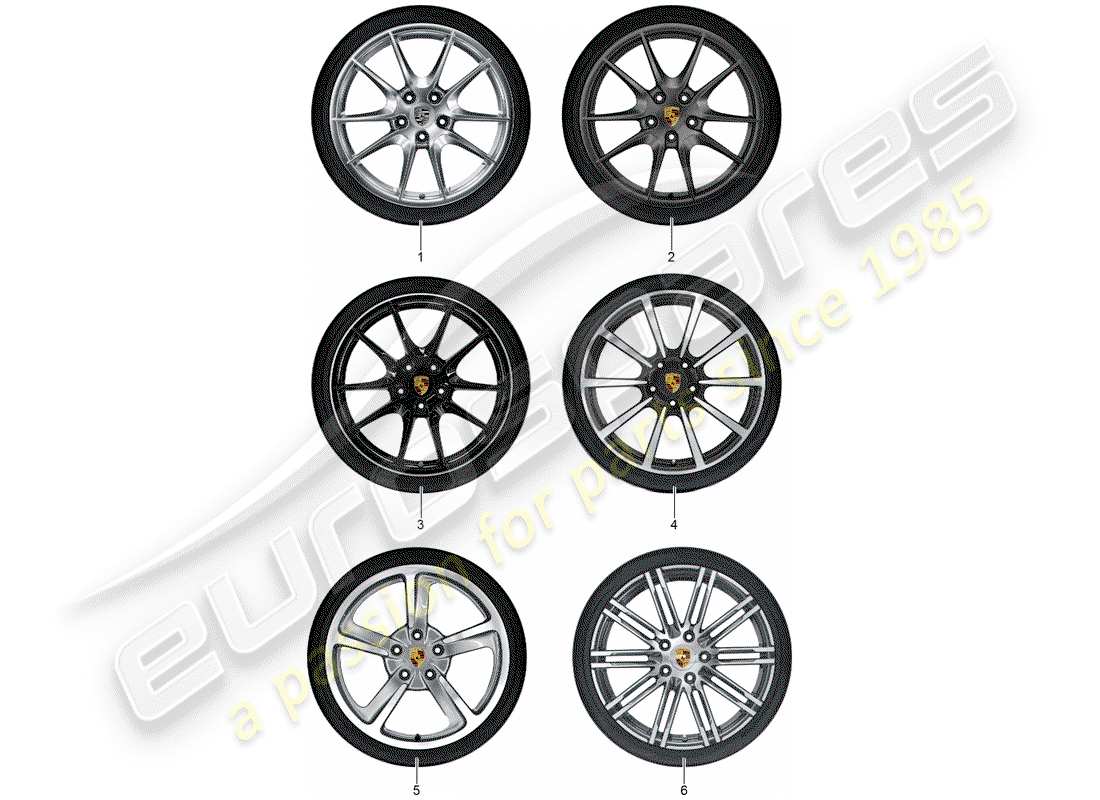 porsche 2016 (tequipment 98x/99x) 1 set aluminium rims with part diagram
