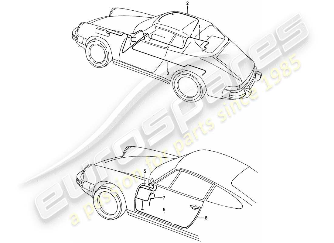 porsche 1987 (911) wiring harnesses - body shell - door part diagram