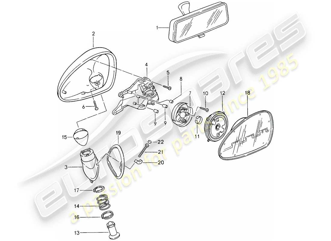 porsche 1994 (993) rear view mirror inner - rear view mirror part diagram