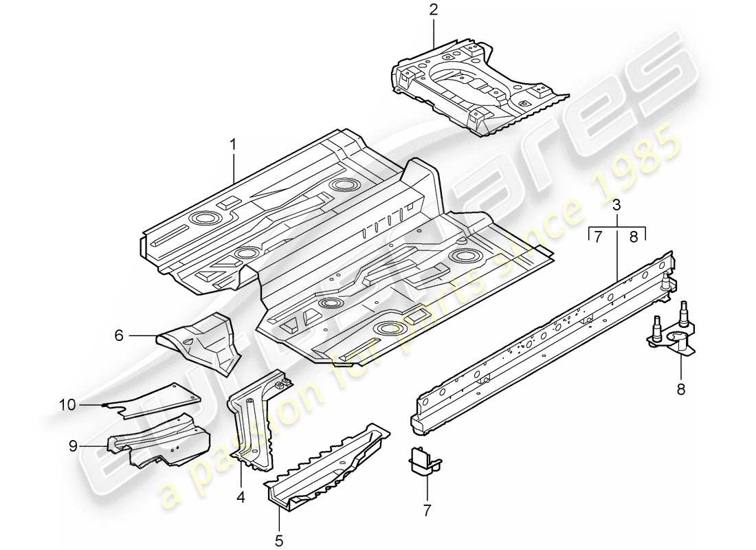 porsche 2000 (996) floor pan part diagram