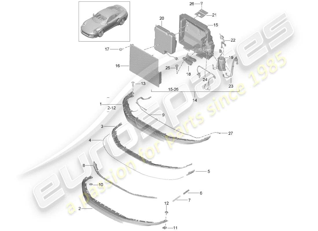 porsche 991 turbo (2014) front spoiler part diagram